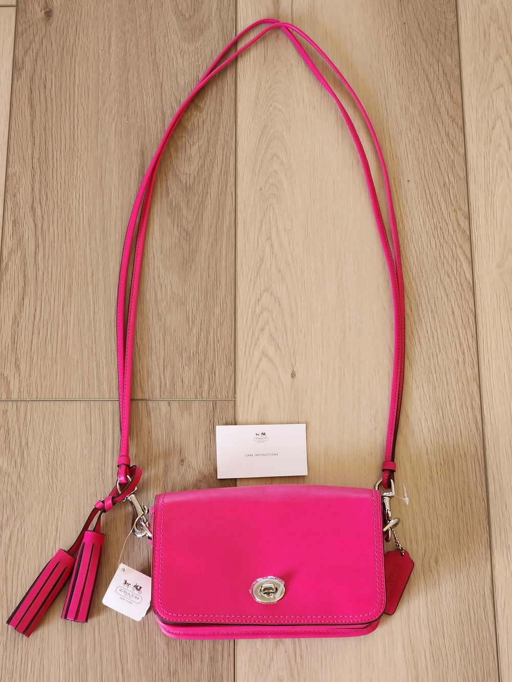 BRAND NEW Coach Hot Pink Leather Crossbody with Tassel